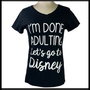Disney Let’s Go To Disney Graphic Statement T-Shirt Black Short Sleeve Size S